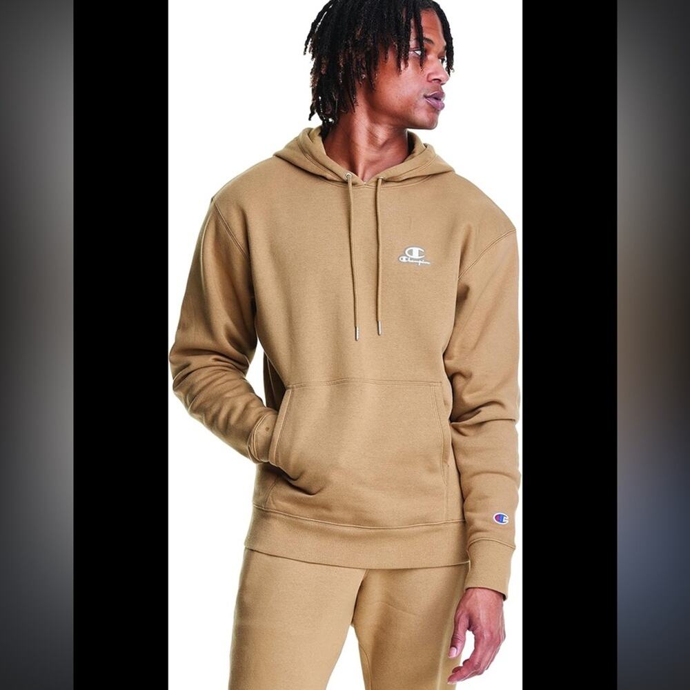 Champion Men's Classic Fleece Hoodie in light brown XS